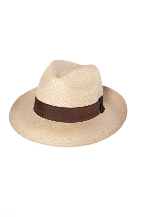 straw hat with brown ribbon